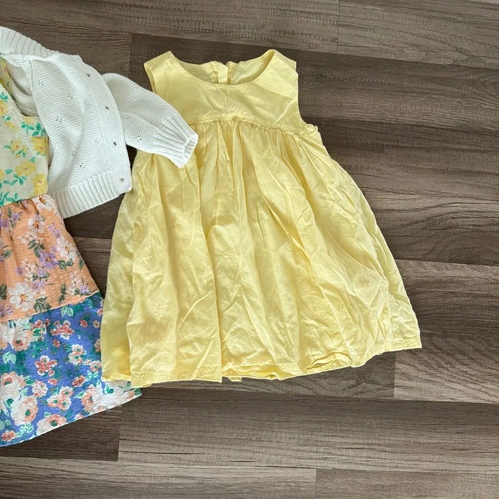 Floral and Yellow Kids Dress ,white kids sweater set